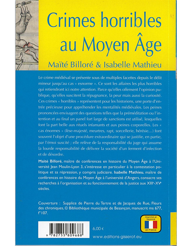 Livre sur les Crimes horribles au Moyen Âge - Gisserot - Maïté Billoré ...